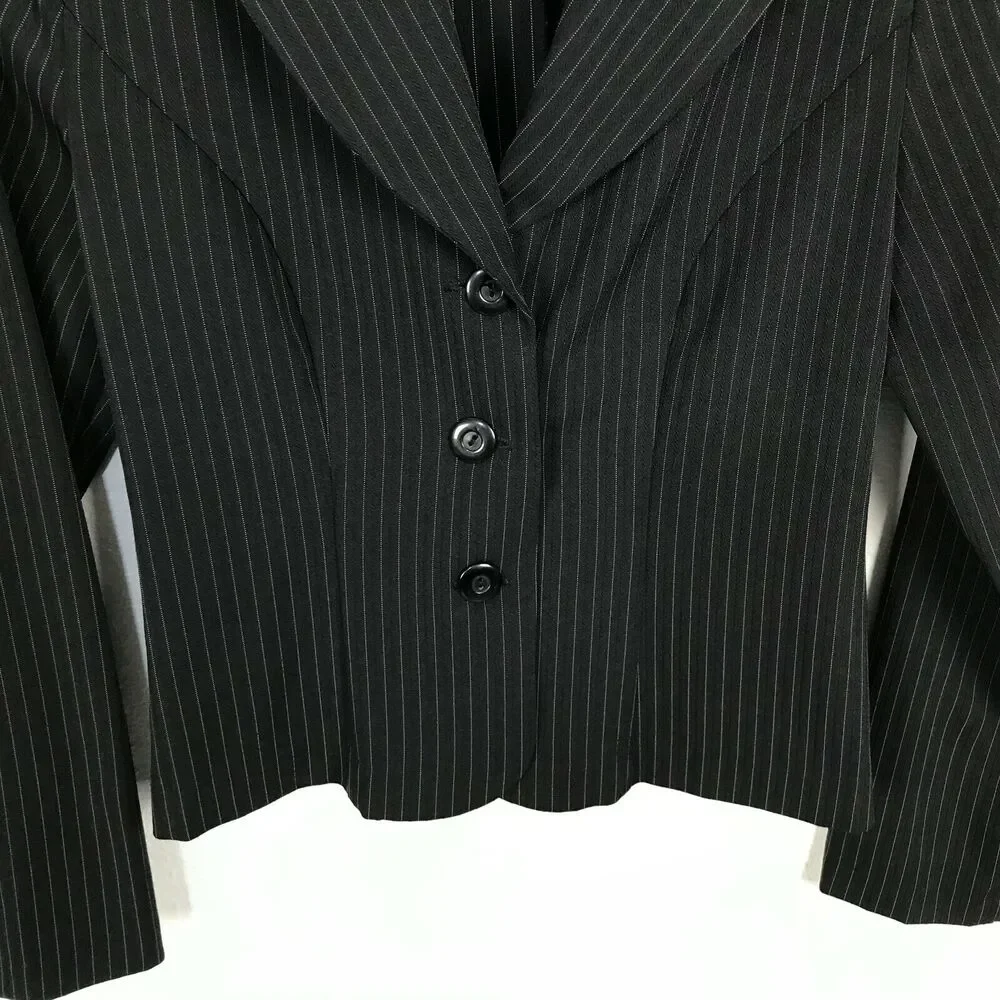 Vintage 90s Y2K Blazer Size 3 Polyester Blend Long Sleve Black‎ Striped XS